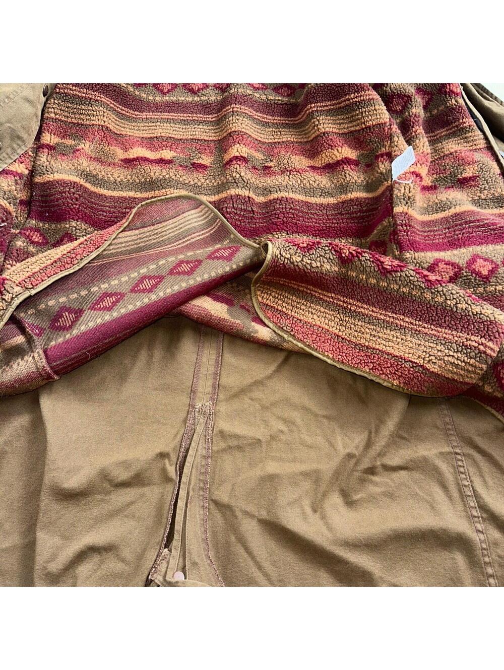 Vintage LL Bean Aztec Fleece Lined Womens Canvas Long Button Duster Coat M - Picture 6 of 16